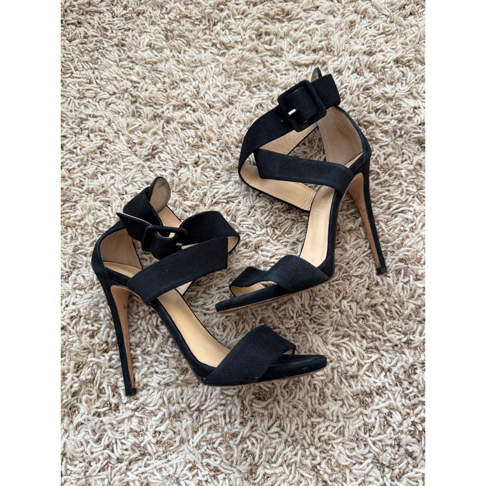 Barneys New York Black Suede Strappy Stiletto Sandals 36.5 Made in Italy